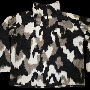 Eddie Bauer camo Pullover soft Fleece 1/4 Zip Jacket Women's XL gray black